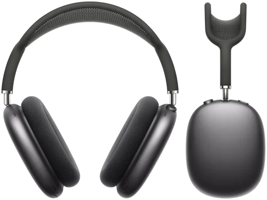 Apple AirPods Max (Lightning, 2020) — Apple’in AirPods Max görseli, Uzay Grisi; önden ve yandan görünüm.