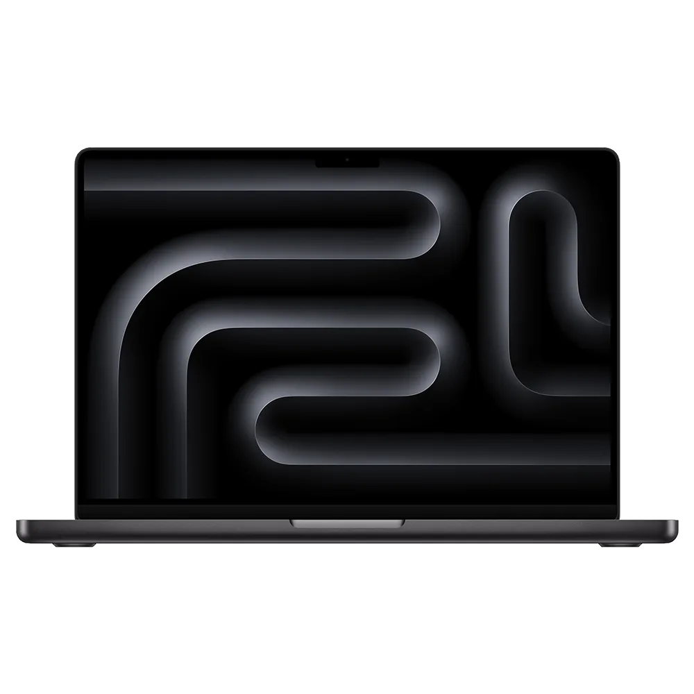 Apple MacBook Pro 14 inç (M4 Pro, 2024) — Apple’ın MacBook Pro 14 inç (M4 Pro veya M4 Max, 2024) teknik sayfasındaki Space Black önden görünüm; dış görünüm yonga sürümünü göstermez.