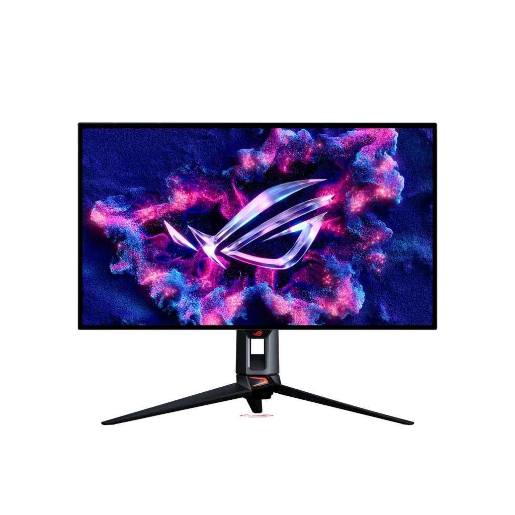 ASUS ROG Swift OLED PG32UCWM — ROG Swift OLED PG32UCWM, siyah, ayaklı ön görünüm.