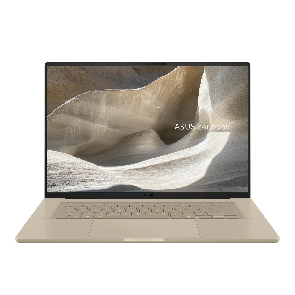 ASUS Zenbook A16 (UX3607OA) — ASUS Zenbook A16 UX3607OA, Zabriskie Beige. Üreticinin seri görseli; klavye düzeni yapılandırmaya göre değişebilir.